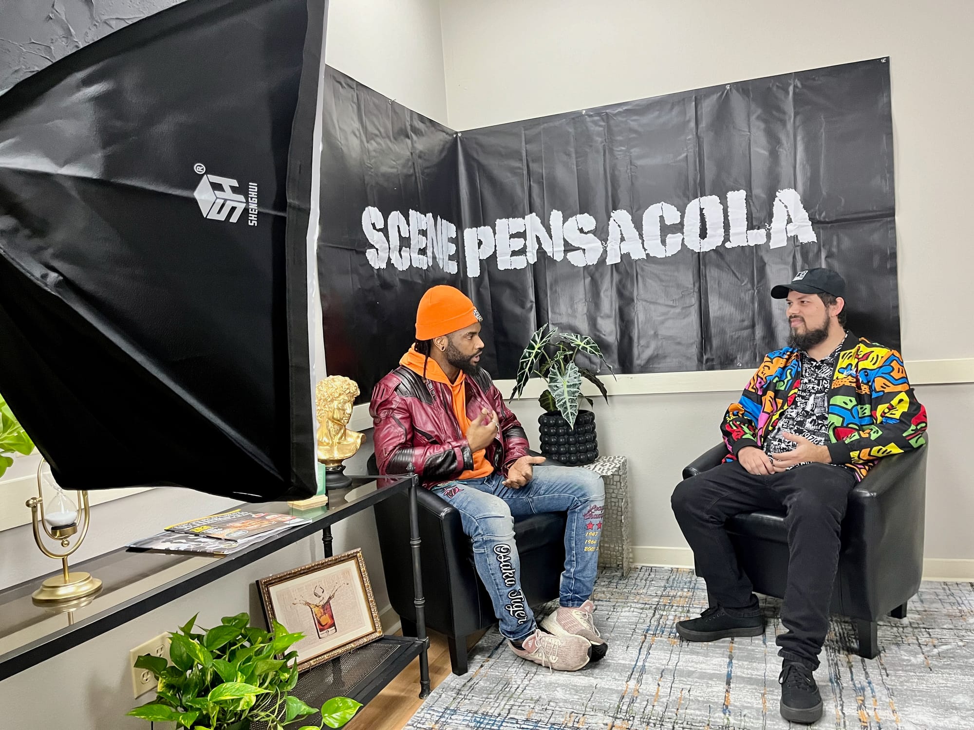 Tim Schaffer interviewing Travis from Wild Charge in the Scene Pensacola studio.