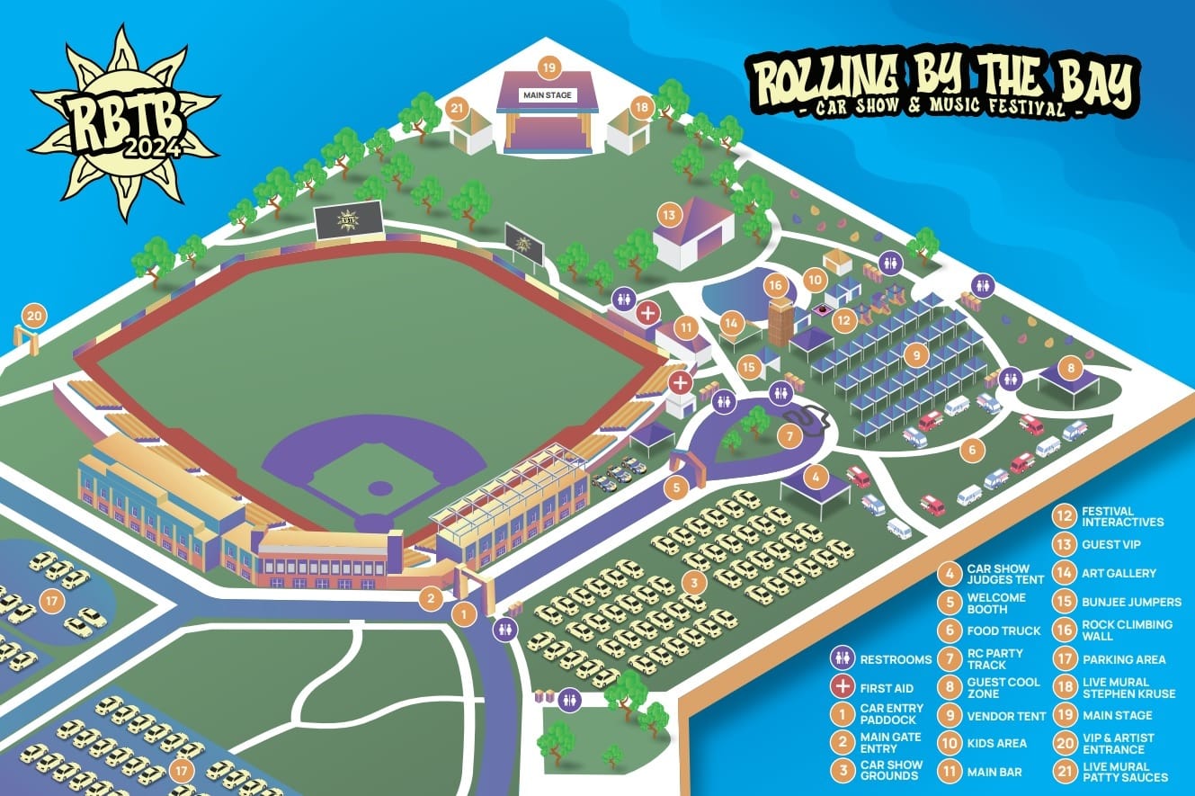 The official event map for Rolling By The Bay 2024.