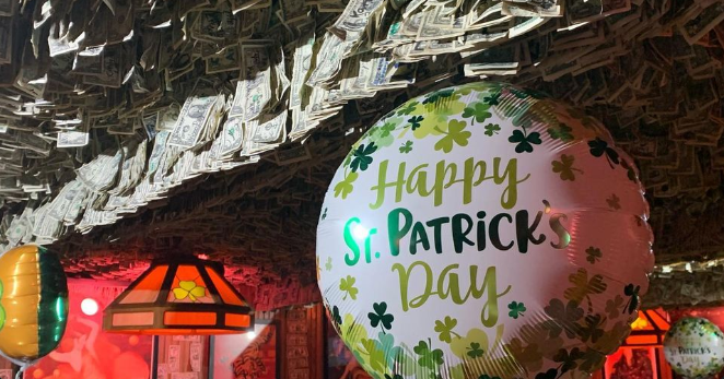 St. Patricks Day balloon inside McGuires Irish pub. 